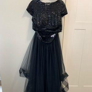 Black Sequined two-piece Prom Dress